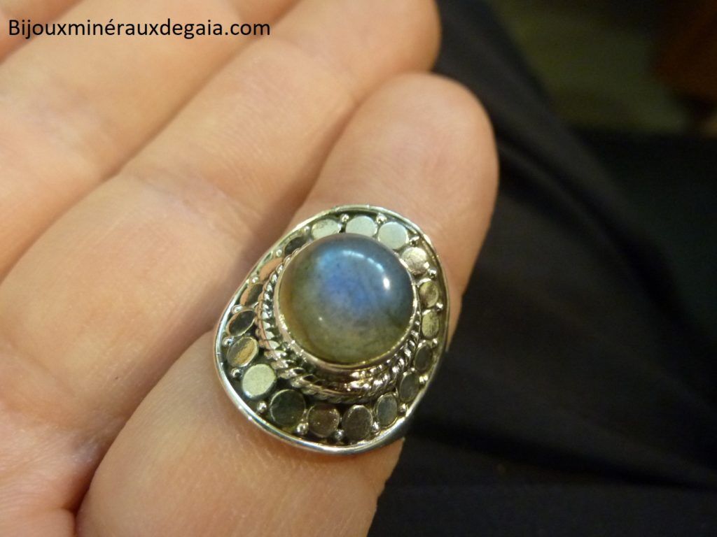 Bague Labradorite monture argent 925 taille 54 ref 4537