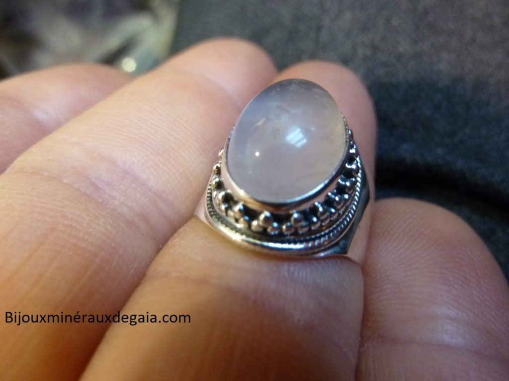Bague quartz rose monture argent 925 taille 55 1/4 ref 5034
