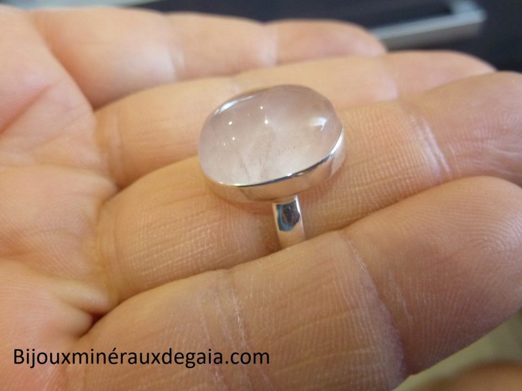 Bague quartz rose monture argent 925 taille 60 ref 1925