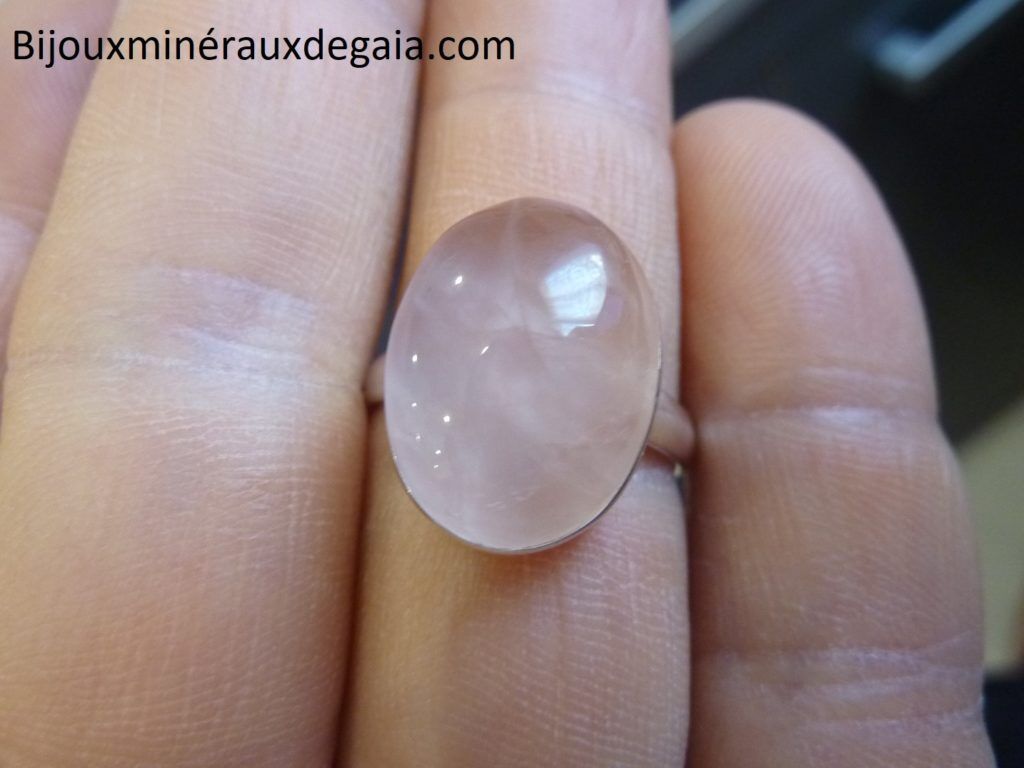 Bague quartz rose monture argent 925 taille 60 ref 1925