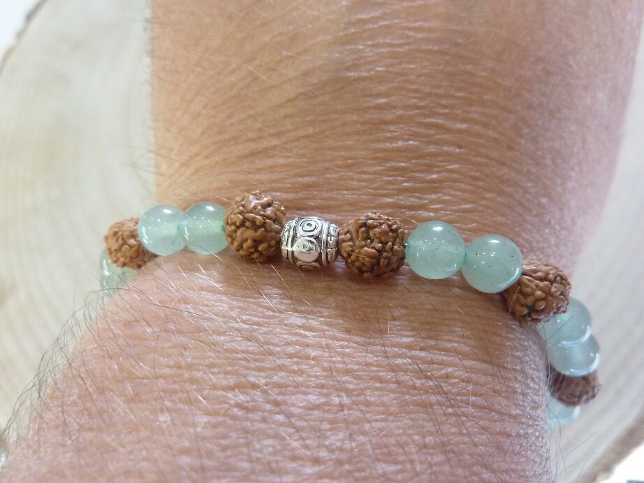 Bracelet Rudraksha-Aventurine verte - Perles 8-6 mm
