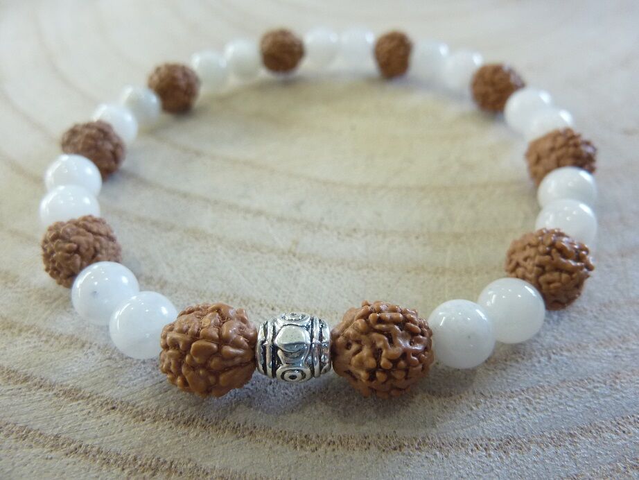 Bracelet Rudraksha-Pierre de lune - Perles 8-6 mm