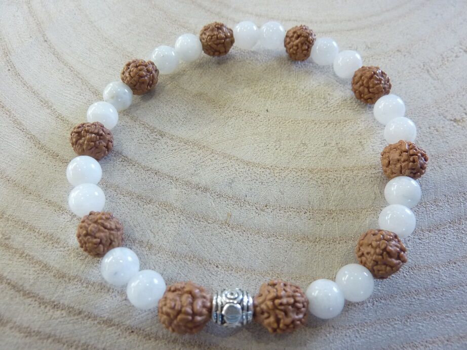 Bracelet Rudraksha-Pierre de lune - Perles 8-6 mm