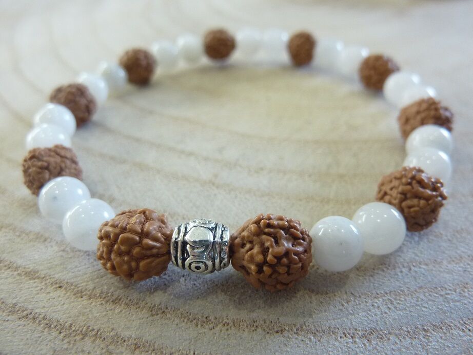 Bracelet Rudraksha-Pierre de lune - Perles 8-6 mm