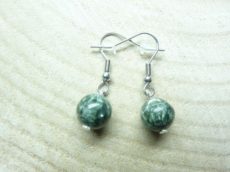 Boucles d'oreilles Séraphinite-perles rondes 10 mm