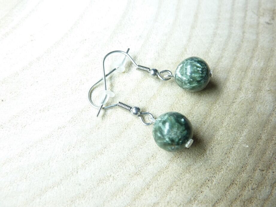Boucles d'oreilles Séraphinite-perles rondes 10 mm