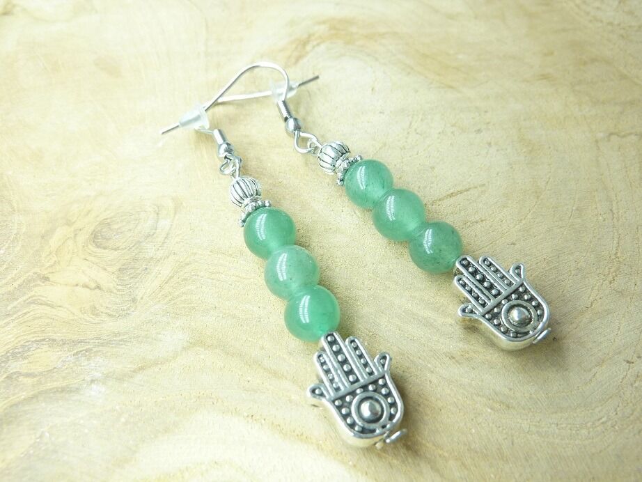 Boucles d'oreilles main de Fatma - Aventurine