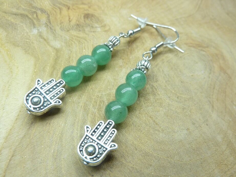 Boucles d'oreilles main de Fatma - Aventurine