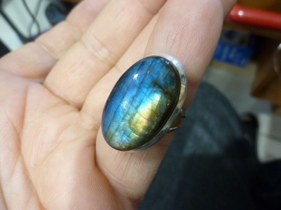 SUBLIME BAGUE EN LABRADORITE & ARGENT 925 TAILLE 52 3/4 ref 084