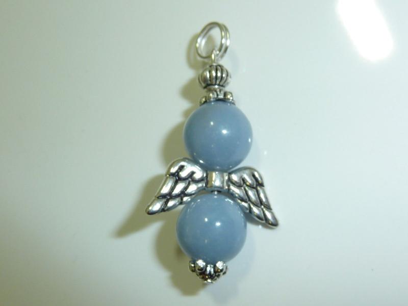 Pendentif ange Angélite (anhydrite) perles rondes 10 mm