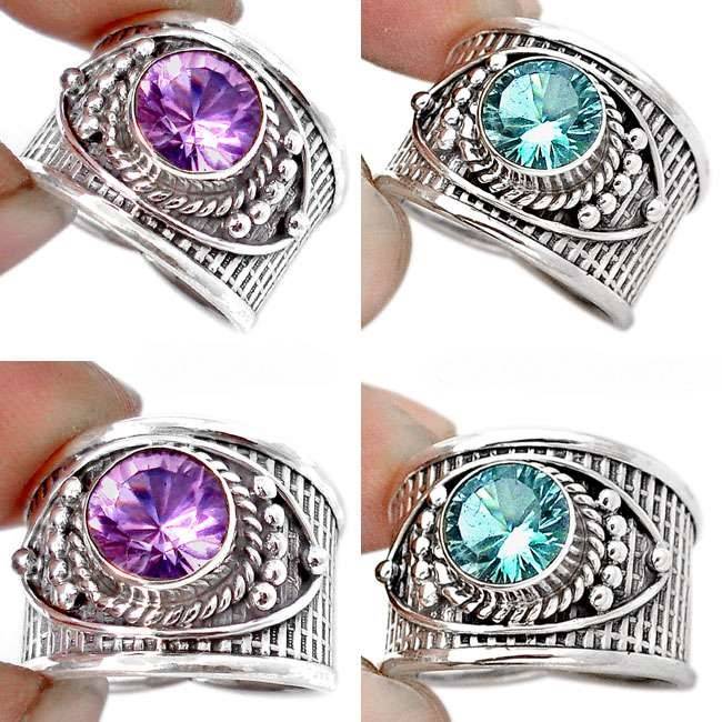 Bague laboratoire comme Alexandrite monture argent 925 taille 54 ref 5400