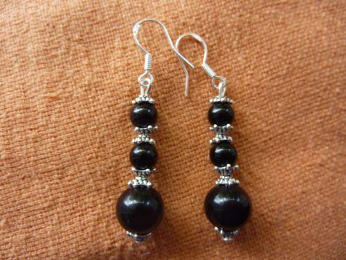 Boucles d'oreilles en tourmaline noire Perles 6-10 mm
