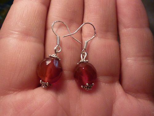 Boucles d'oreilles cornaline perles rondes facettés 10mm