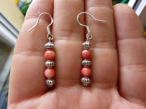 Boucles d'oreilles corail rose saumon perles rondes 5 mm