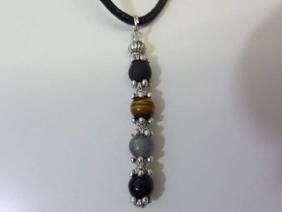 PENDENTIF PROTECTION OEIL DE TIGRE LABRADORITE SHUNGITE SPINELLE NOIR