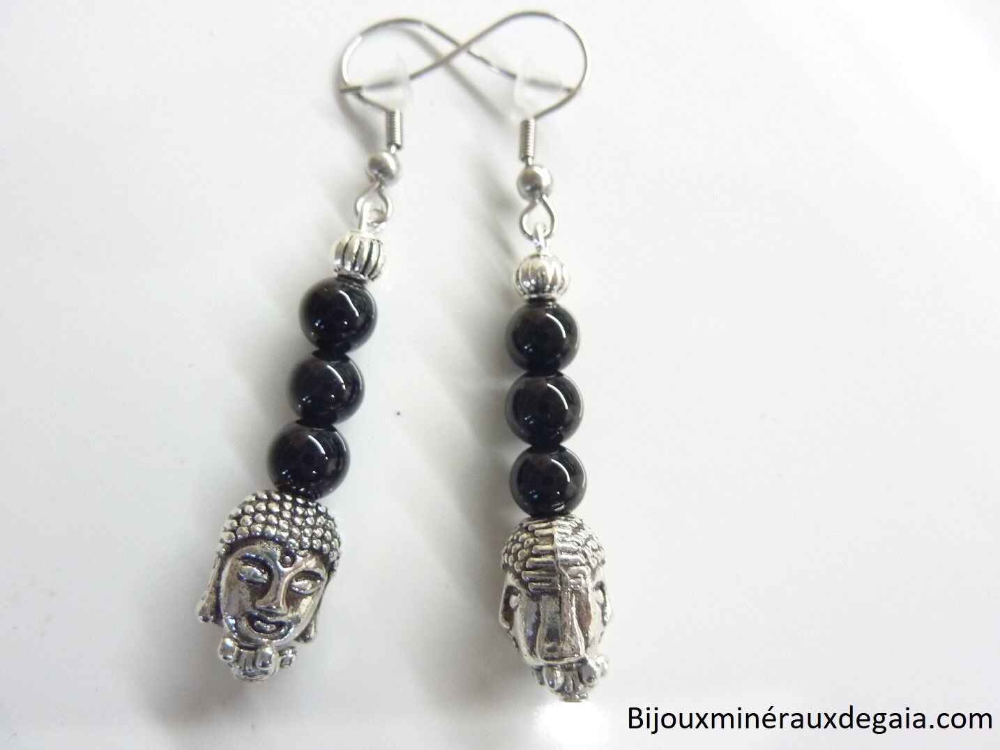 Boucles d'oreilles protection Bouddha Tourmaline noir
