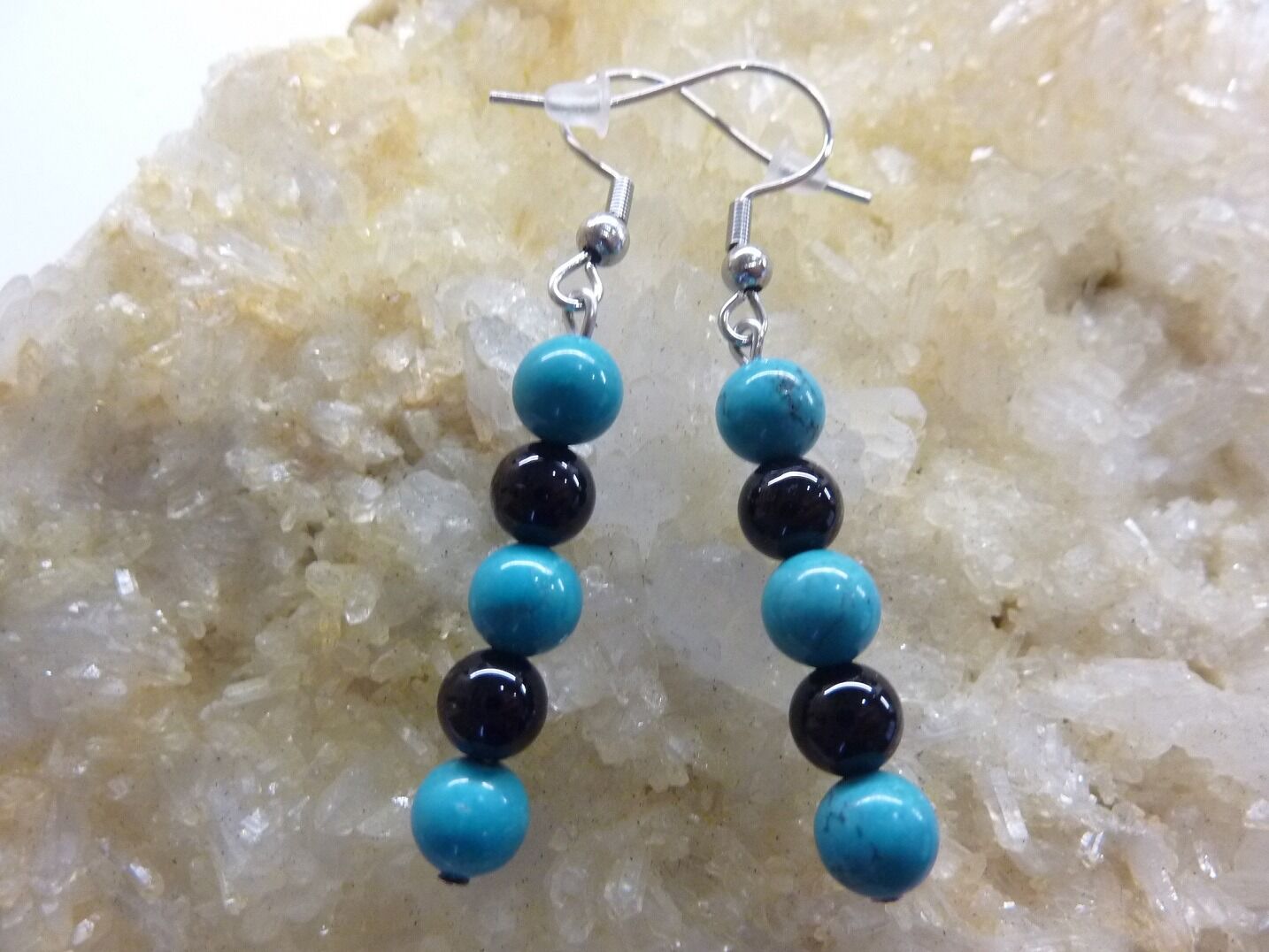 Boucles d'oreilles turquoise-tourmaline noir