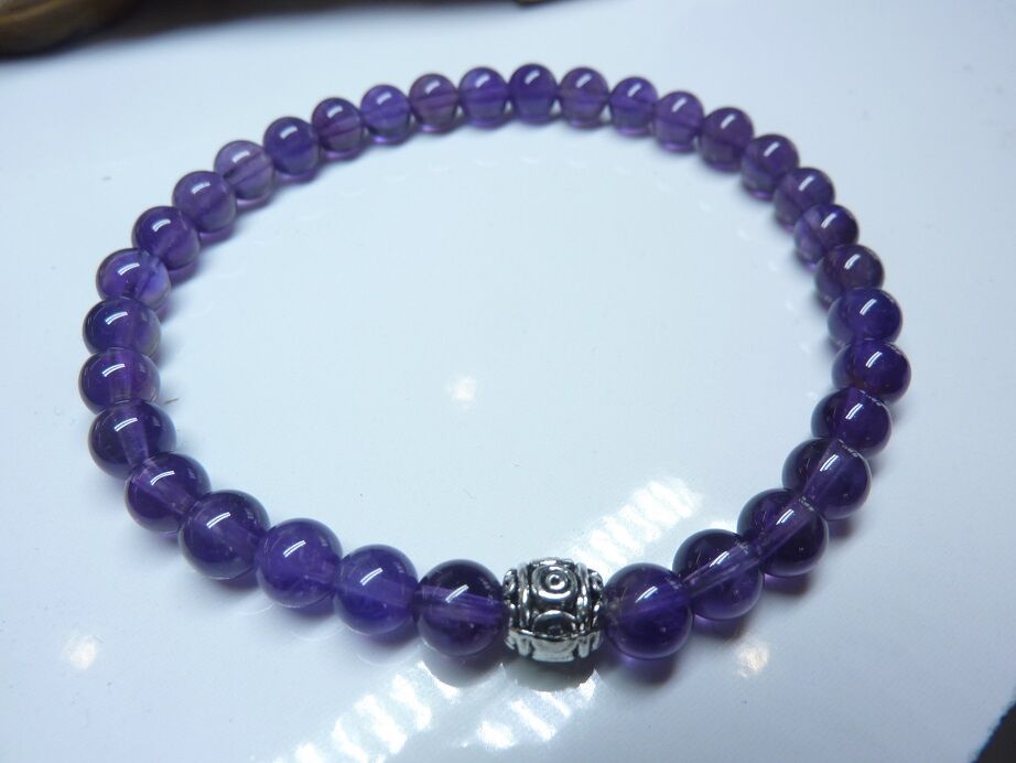 Bracelet amethyste d'uruguay perles rondes 6 mm