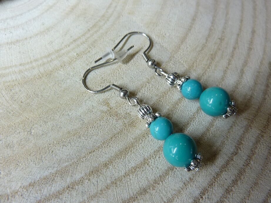 BOUCLES D'OREILLES TURQUOISE 8-6 mm