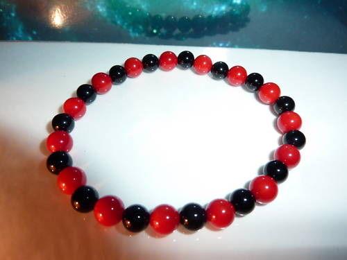 Bracelet tourmaline noire et corail perles rondes 6mm