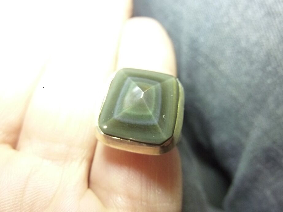 Bague protection obsidienne oeil celeste argent 925 taille ajustable ref 3631