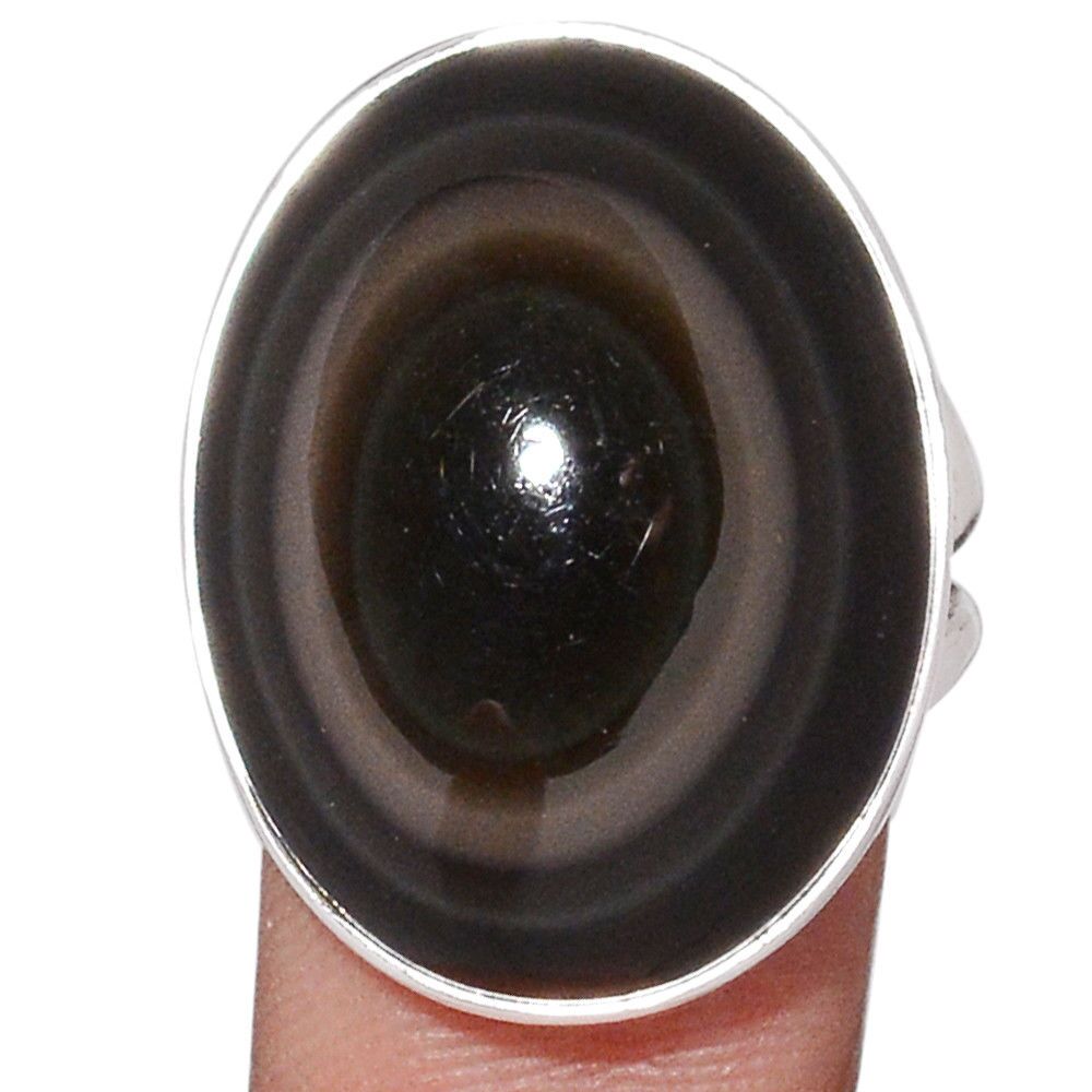 Bague protection obsidienne oeil celeste argent 925 taille 54 ref 8111