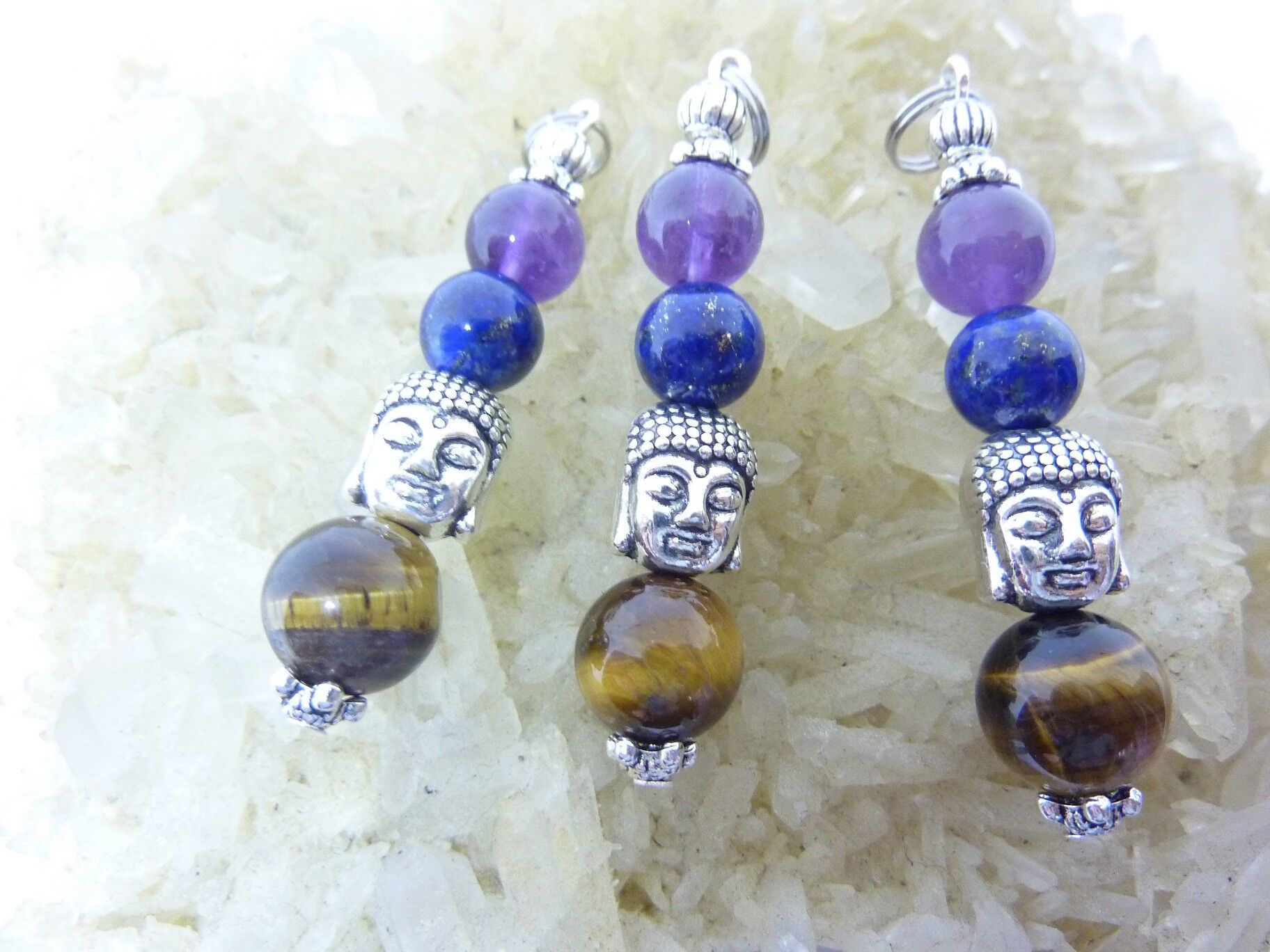 PENDENTIF OEIL DE TIGRE LAPIS LAZULI AMETHYSTE PROTECTION ET PAIX