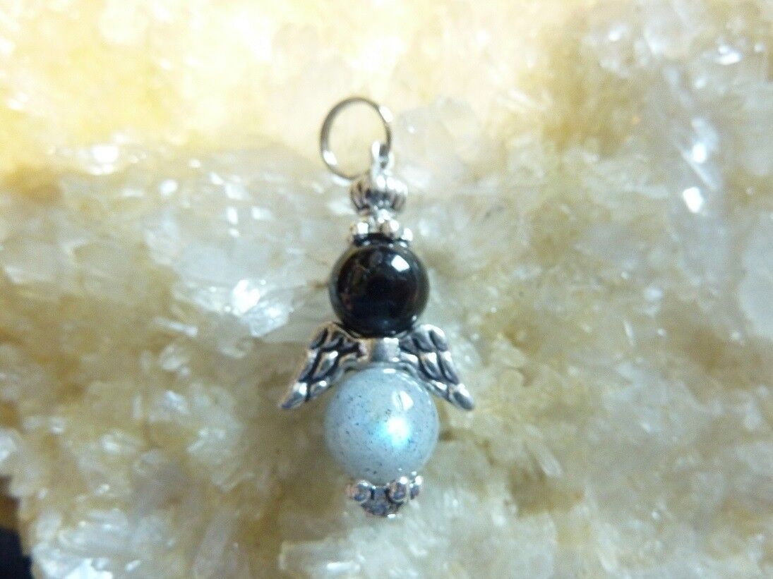 Pendentif labradorite-spinelle perles rondes 8 mm