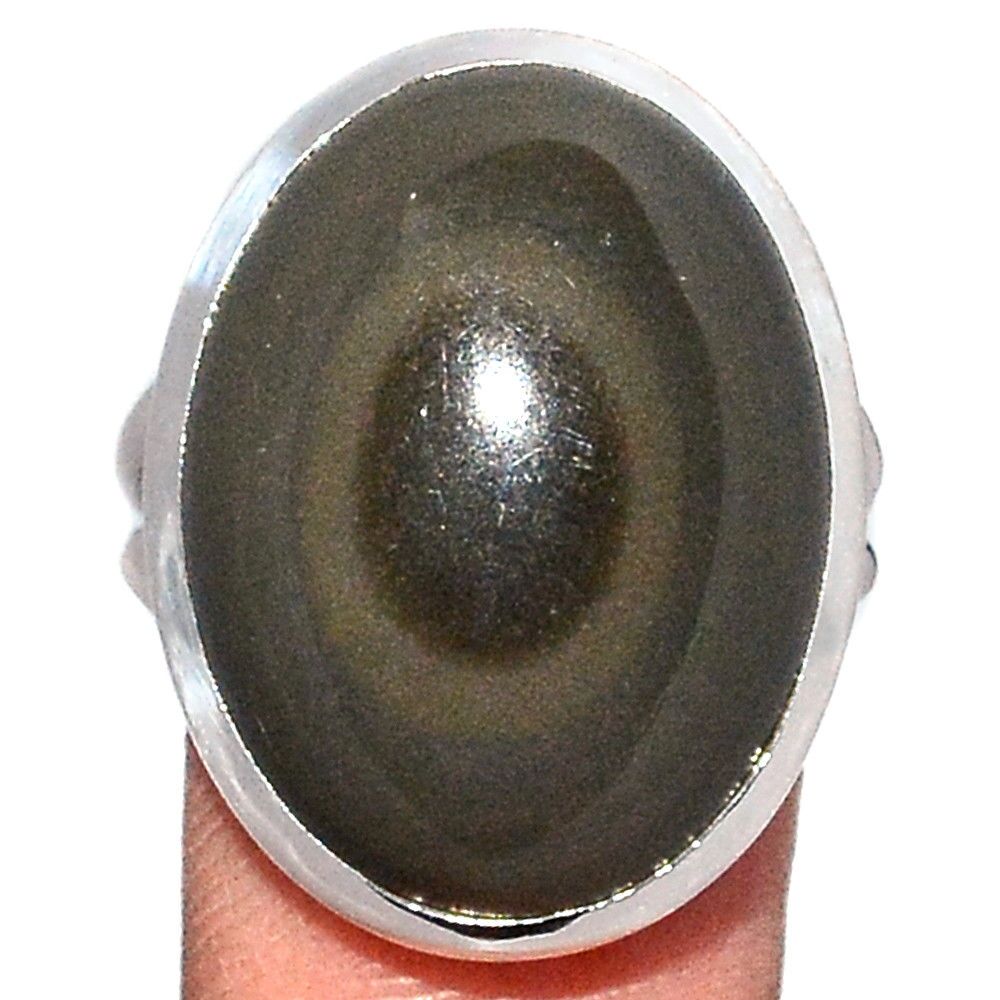 Bague protection obsidienne oeil celeste argent 925 taille 56 1/2 ref 0222