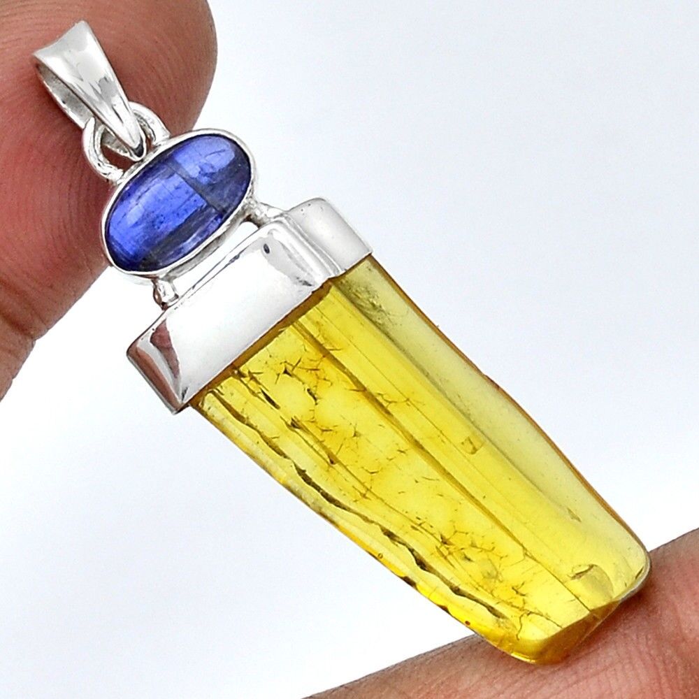 PENDENTIF Ambre et Cyanite monture en argent 925 ref 1845