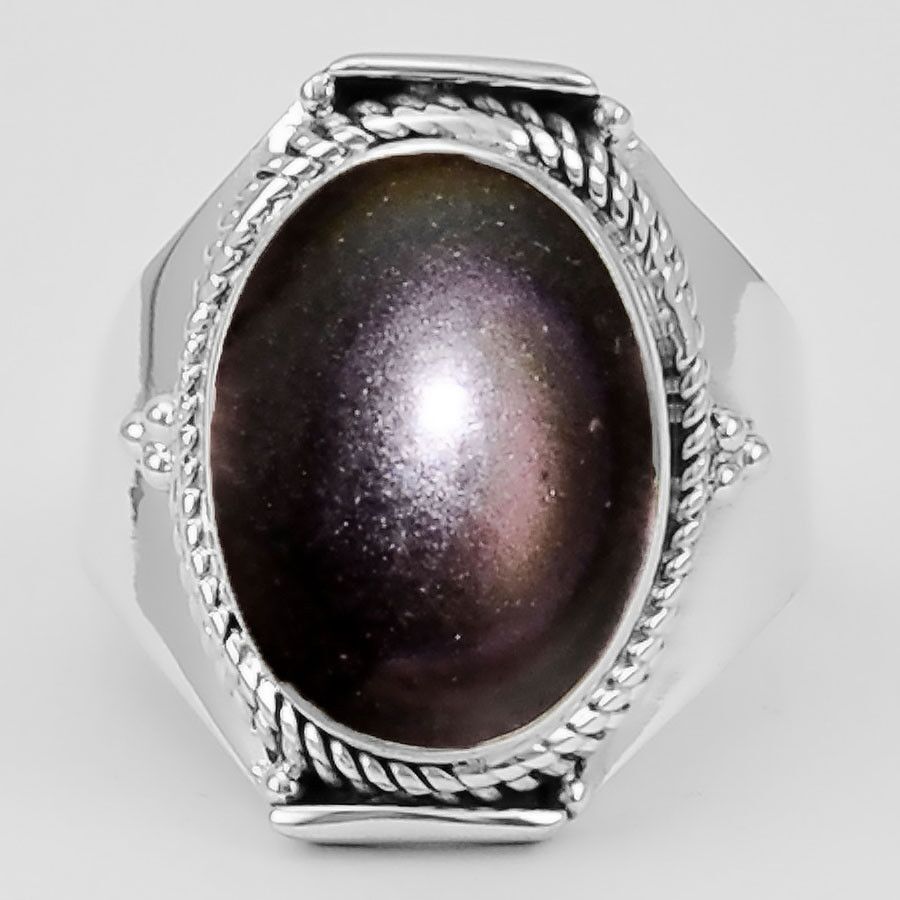 Bague protection obsidienne oeil celeste argent 925 taille 58 3/4 ref 1877