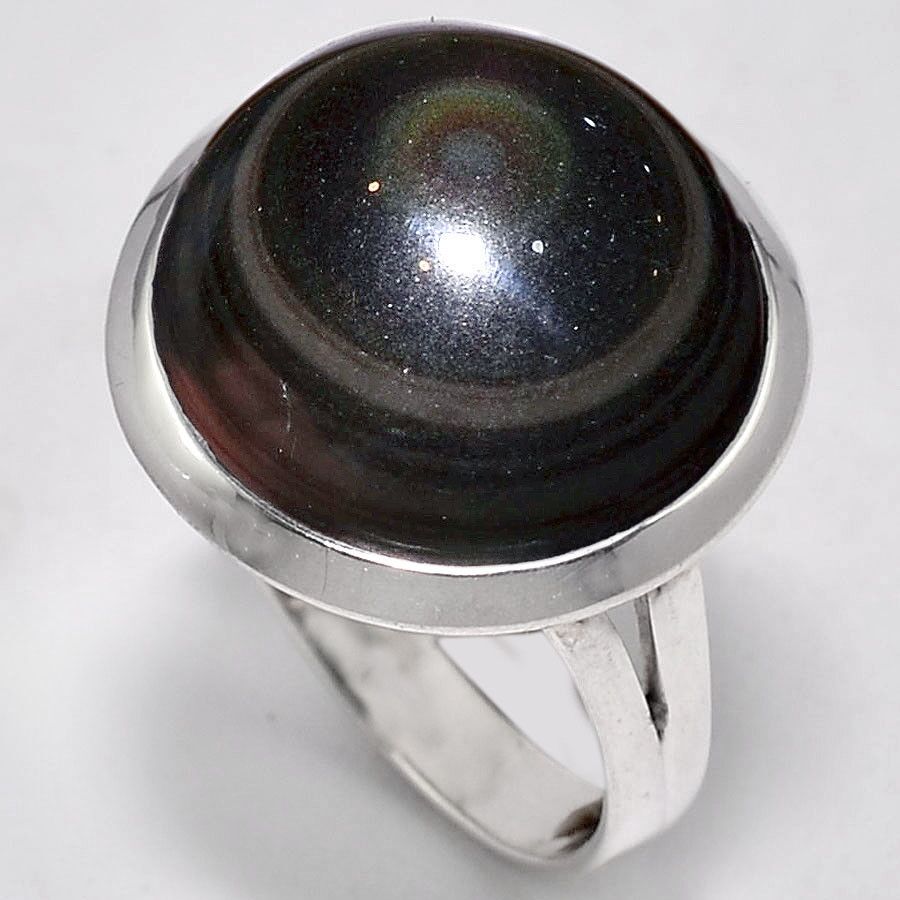 Bague protection obsidienne oeil celeste argent 925 taille 57 3/4 ref 3965