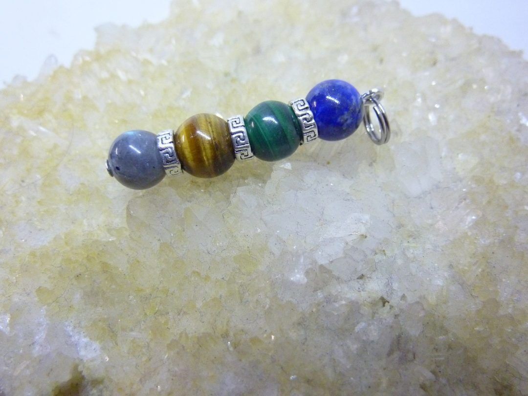 Pendentif MALACHITE LAPIS LAZULI OEIL DE TIGRE LABRADORITE