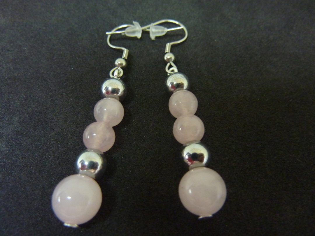 Boucles d'oreilles Hématite-quartz rose joie estime