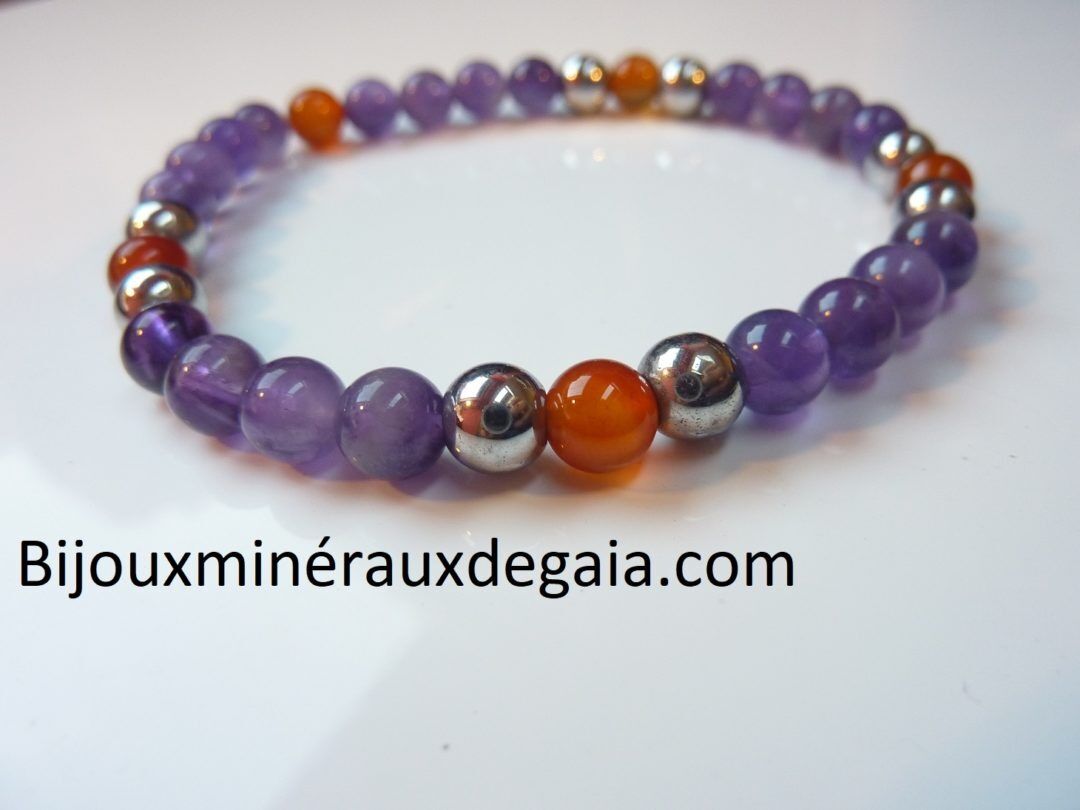 BRACELET AMETHYSTE-HEMATITE-CORNALINE