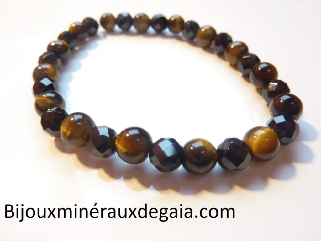 Bracelet Oeil de tigre-Spinelle noir à facettes perles 6 mm