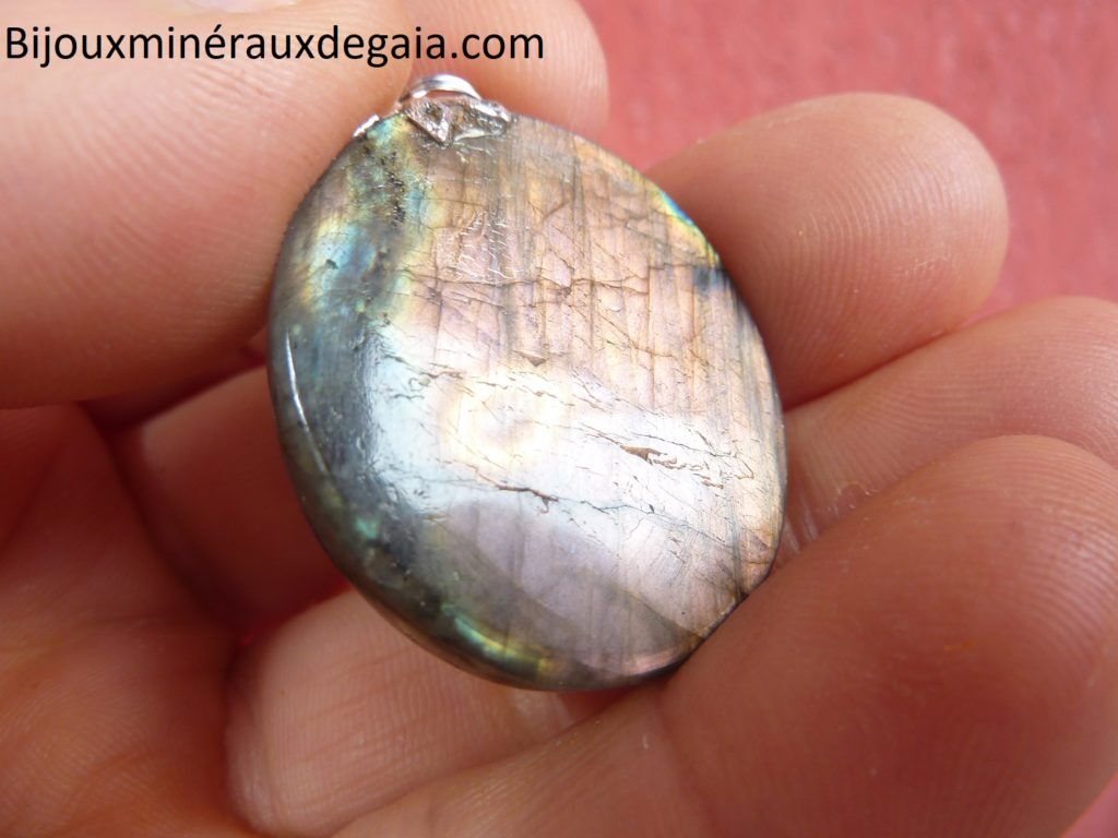 Pendentif Labradorite orange-violette Rare ! Poids 15,6 gr ref 8614