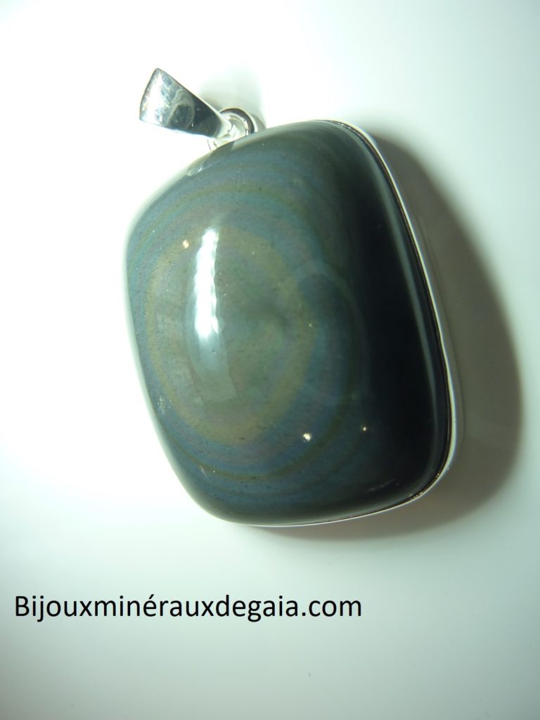 Pendentif Obsidienne oeil céleste monture argent 925 ref 9661