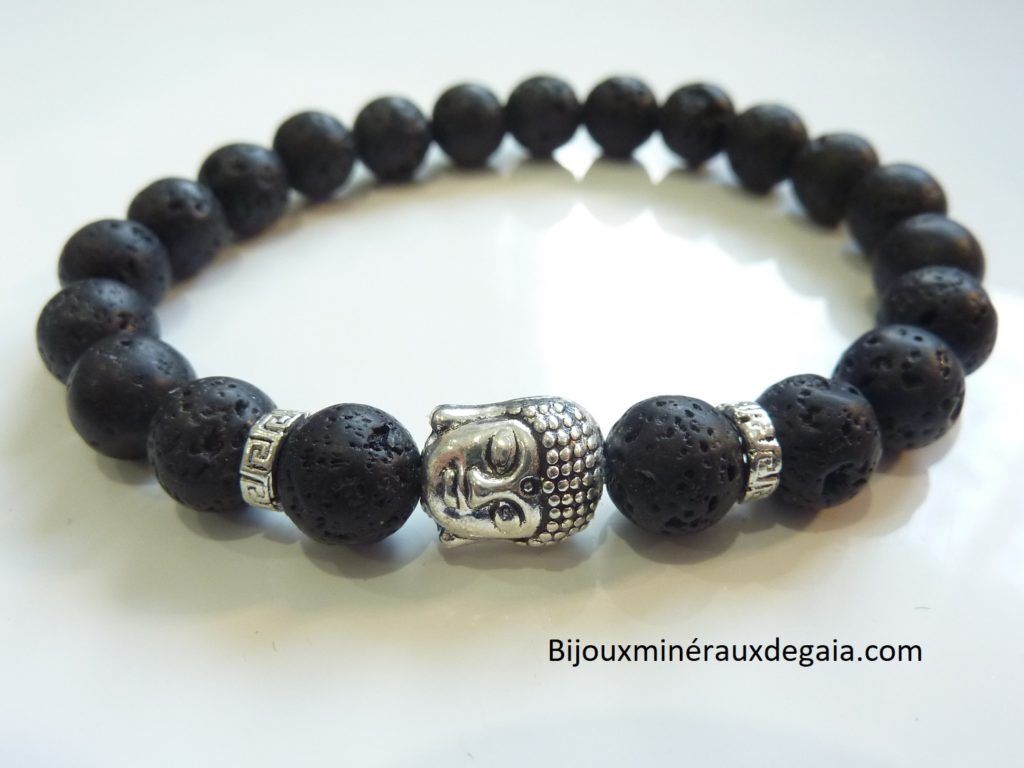 Bracelet Pierre de lave Bouddha-Perles rondes 8 mm