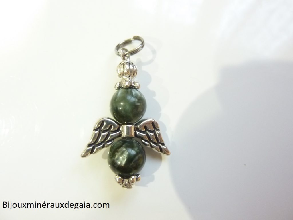 Pendentif Séraphinite ange - perles rondes 8 mm