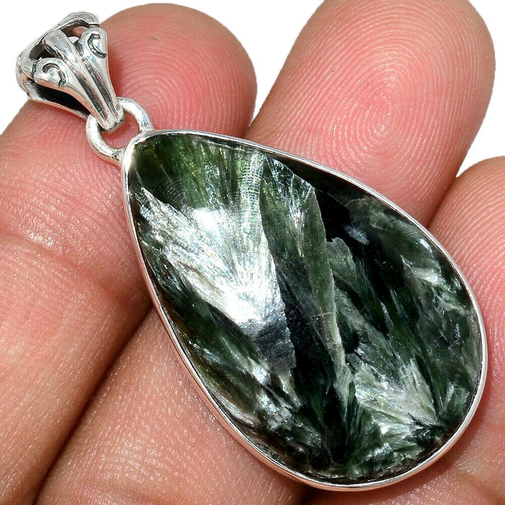 Pendentif Séraphinite Monture argent 925 ref 8506