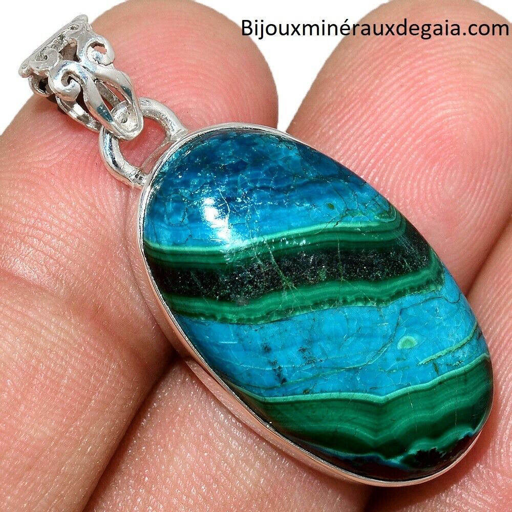 Pendentif malachite - Chrysocolle monture argent 925 REF 5666