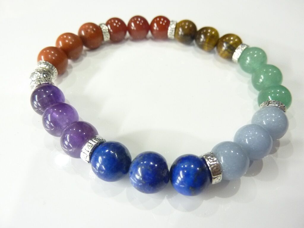 Bracelet 7 CHAKRAS Oeil de tigre-améthyste-aventurine-cornaline