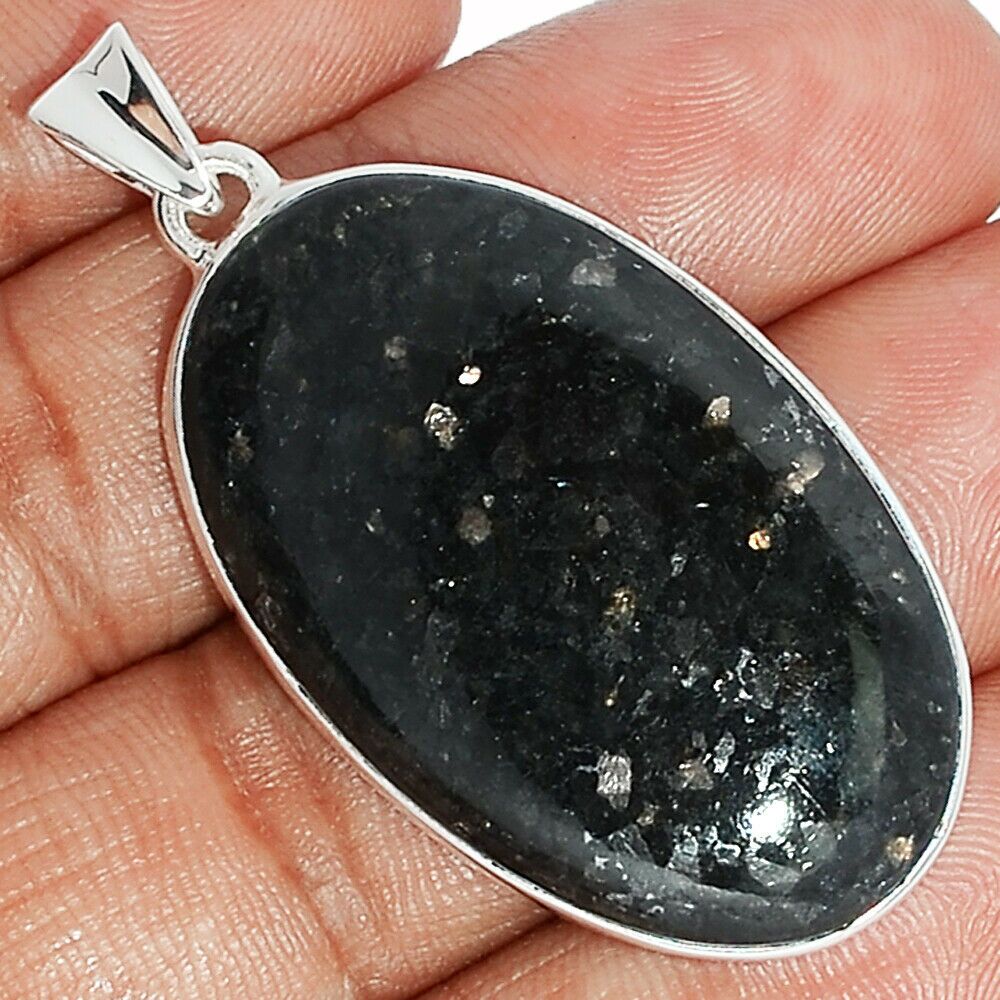 Pendentif Nuummite Véritable monture argent 925 Rare ref 0094