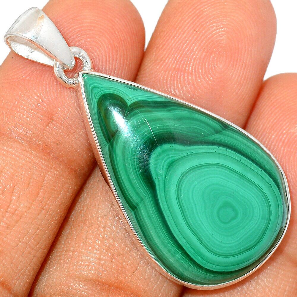 Pendentif Malachite monture argent 925 REF 0421