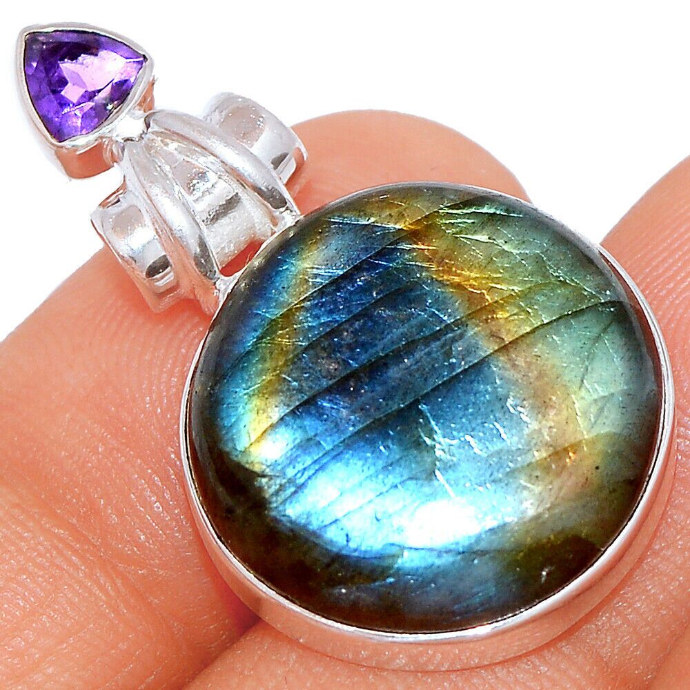 Pendentif Labradorite-Améthyste monture argent 925 ref 3958