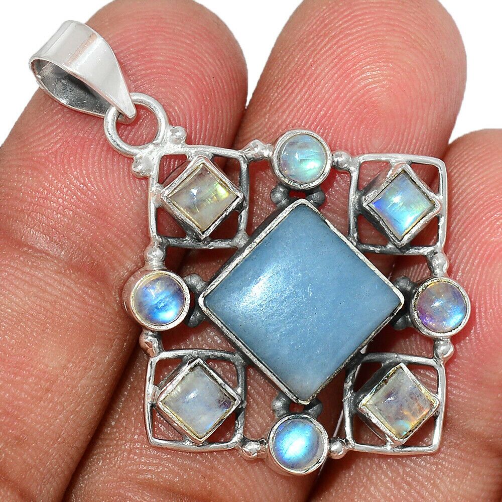 Pendentif Pierre de lune-Angelite Monture argent 925 Ref 2881