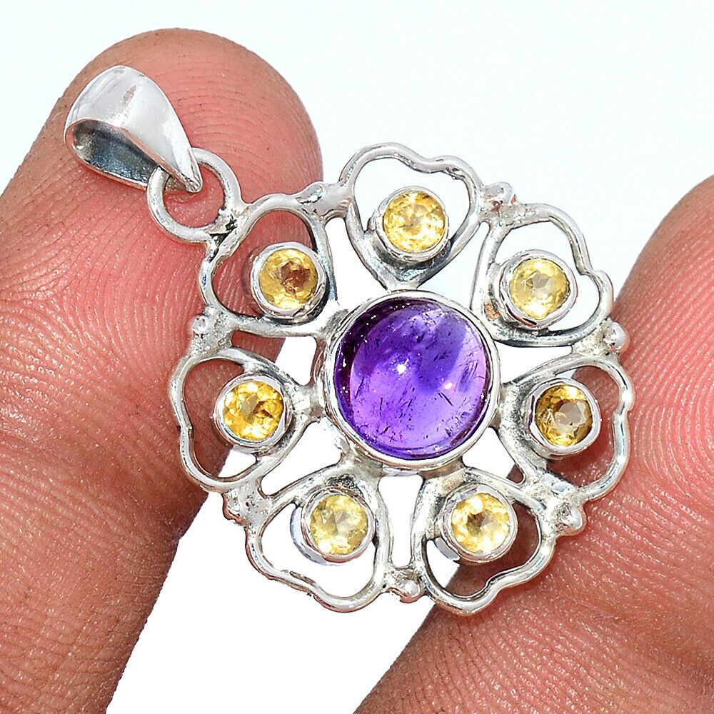Pendentif Améthyste-Citrine Monture argent 925 Ref 5191