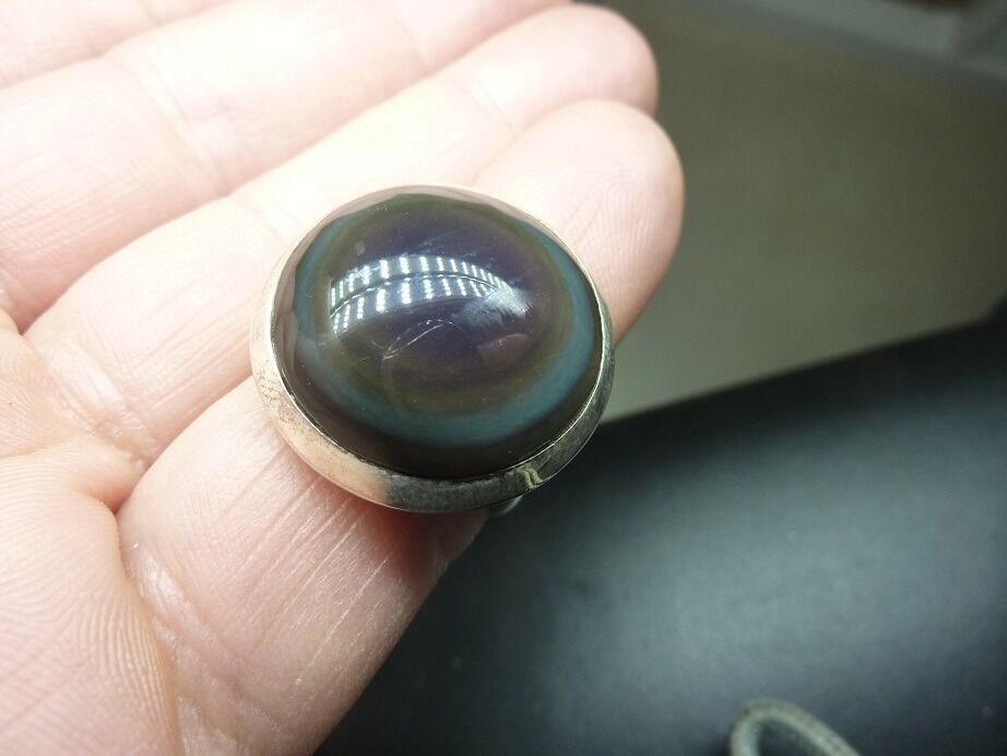 Bague Obsidienne oeil céleste argent 925 taille réglable ref 4128