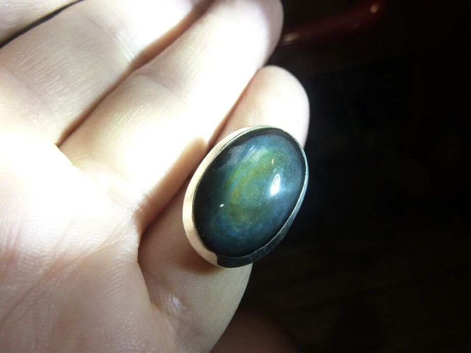 Bague Obsidienne oeil céleste argent 925 taille réglable ref 4734